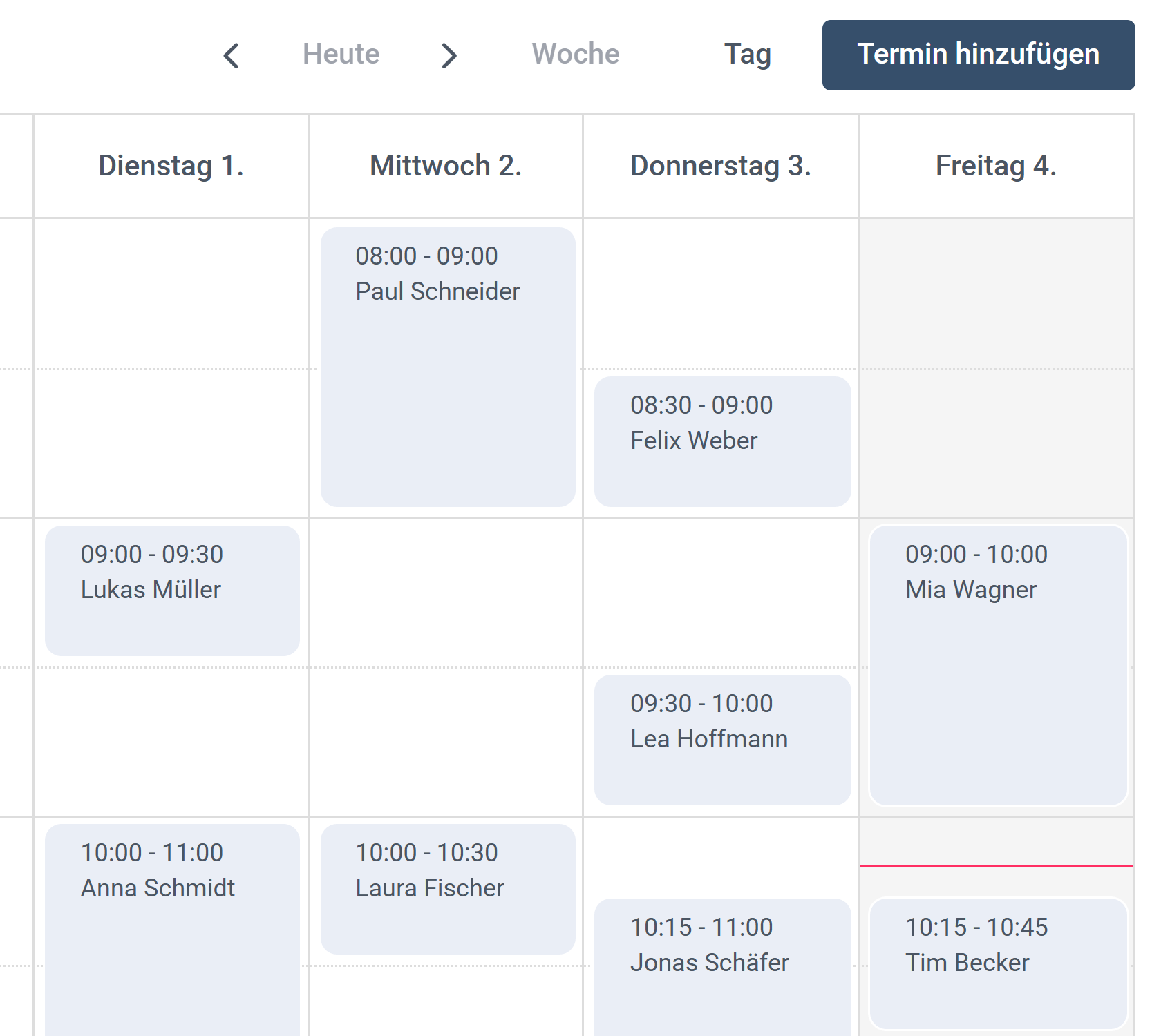 App-Screenshot mit einem Kalender und Terminen