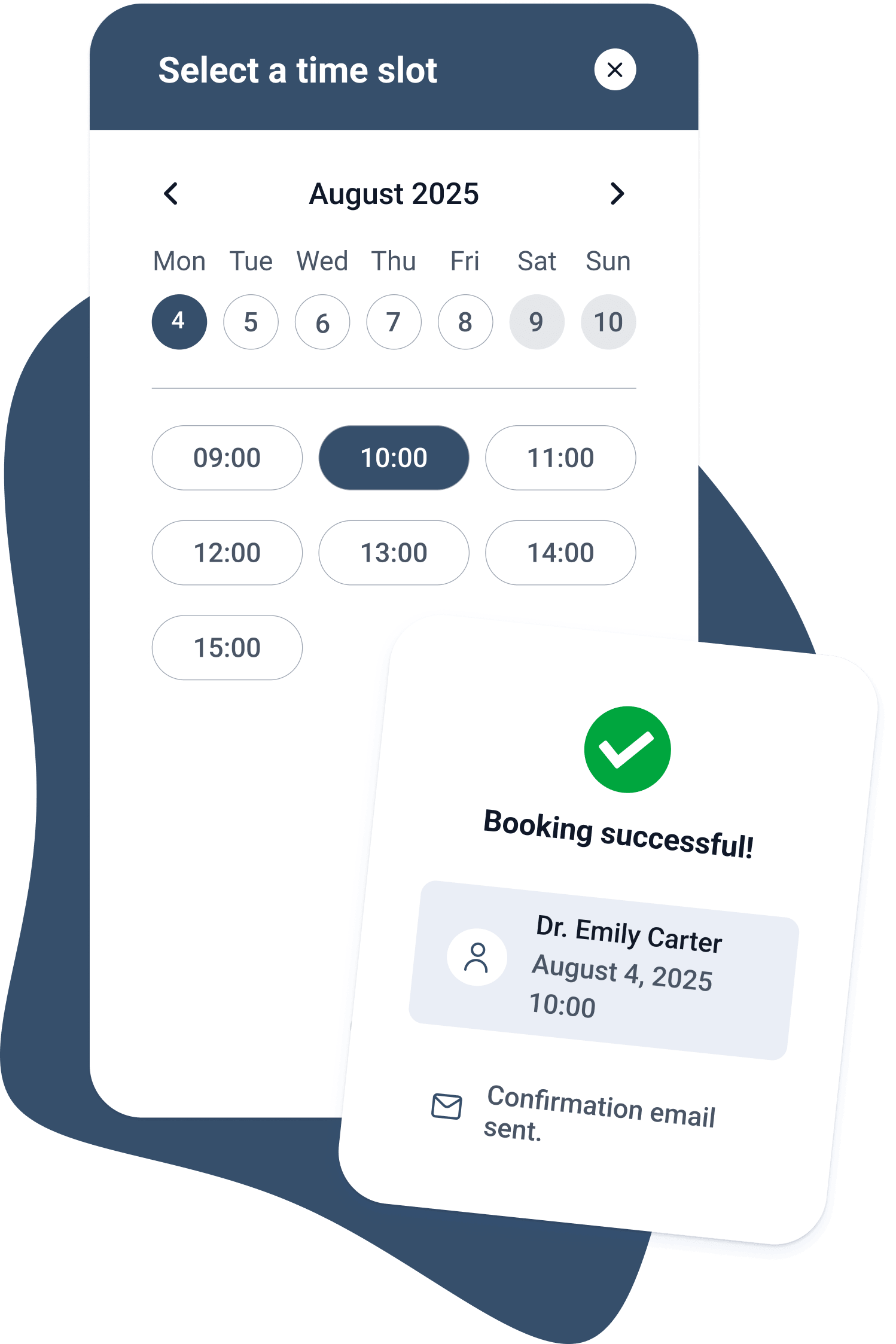 Phone mockup showing a filled out appointment booking form